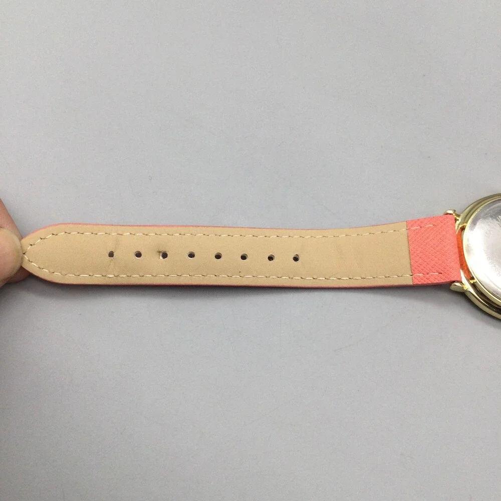 L&Co Womens Watch 36mm White Dial Gold Tone Pink Strap Crystals New Battery